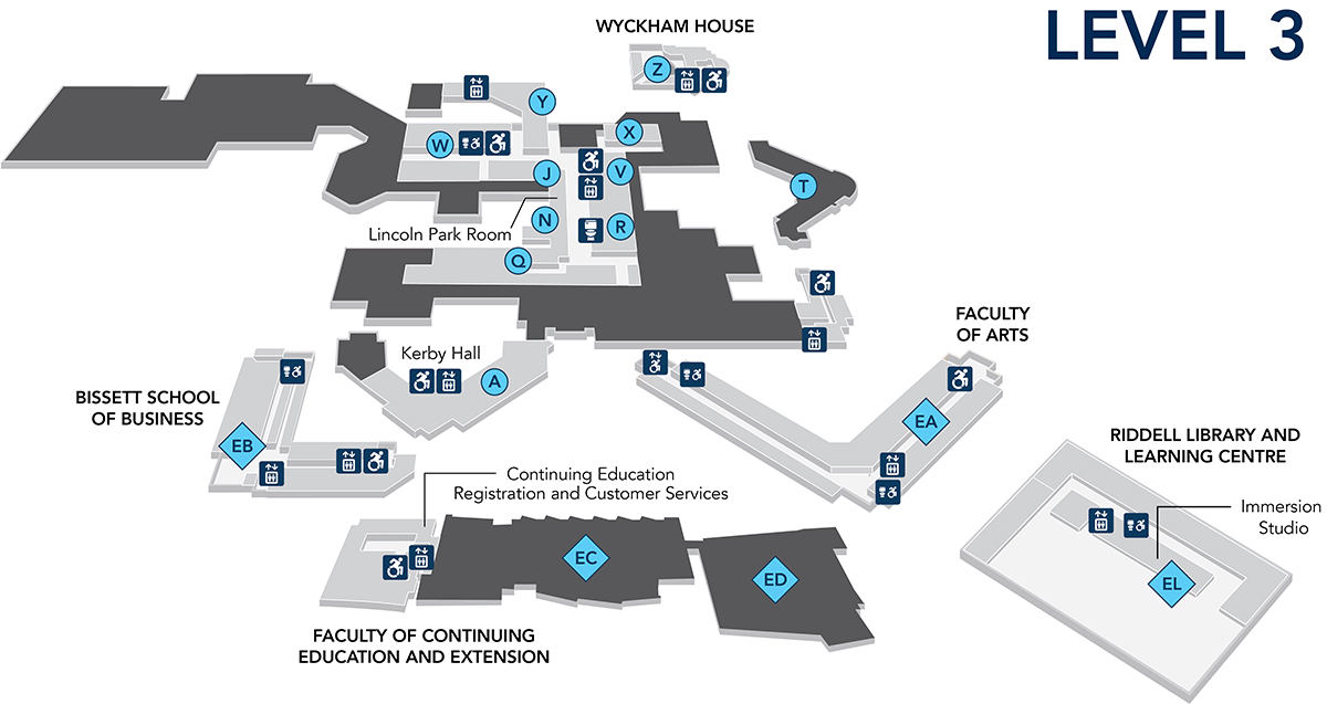 Detailed map of the third floor of the Lincoln Park campus.