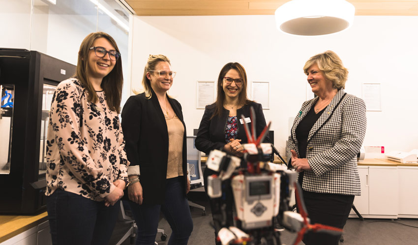 Rachel Timmermans, VP External, SAMRU; Theresa Tayler, MRU alumna and head of content and public relations at Chic Geek;  Dr. Yasaman Amannejad, PhD, assistant professor in mathematics and computing at MRU; and Whitney Issik, associate minister of Status of Women.