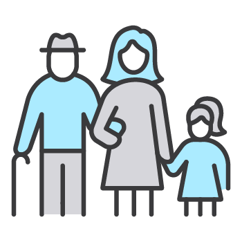 Simple illustration of a a grandparent, parent and child.