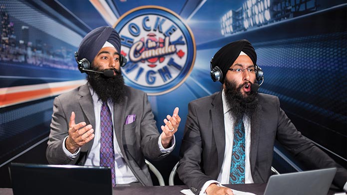 Harnarayan Singh and co-host on the set of Hocket Night in Canada Punjabi edition.
