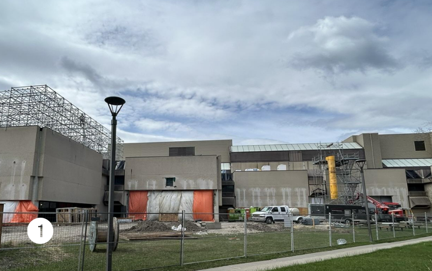The precast concrete panels on the G-wing walls facing the T-wing courtyard are now being removed