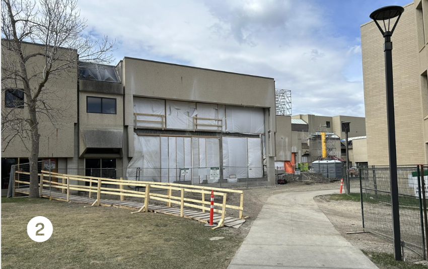 The removal of the exterior precast concrete panels on the new north entrance.