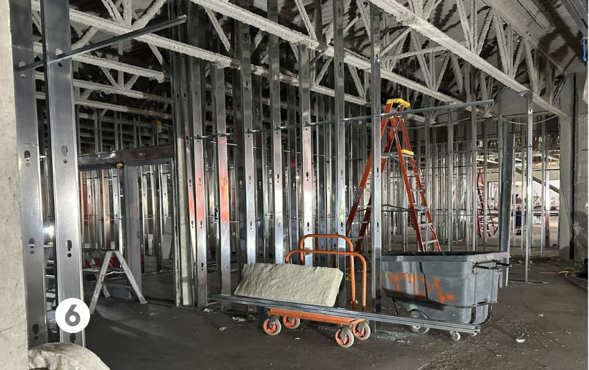 Framing continues on Level 1, including appointment rooms. 