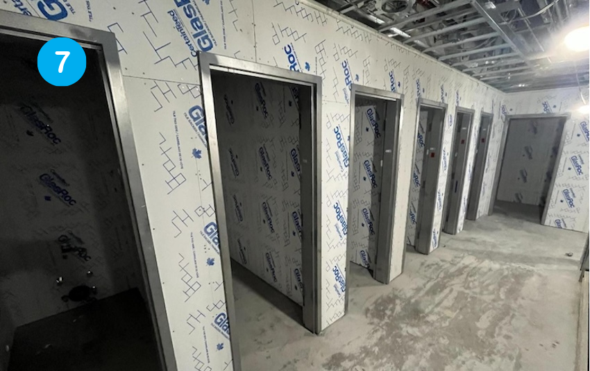 Framing and drywalling of all-gender washrooms on Level 1 is complete, with tiling set to begin in April.