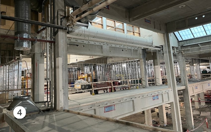 Photo 4 shows the second level overlooking what will be the Student Plaza. 