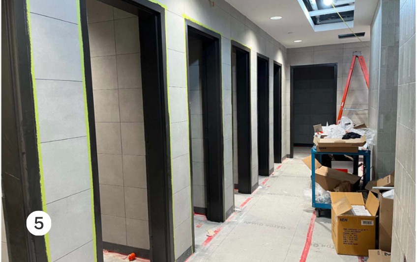 Final installations of fixtures took place in an all-gender washroom on Level 2 in July. 
