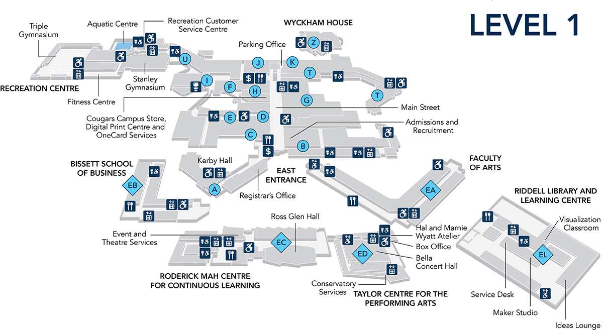 Detailed map of the first floor of the Lincoln Park campus.