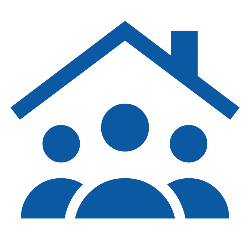 Icon of a group of people under the roof of a house.