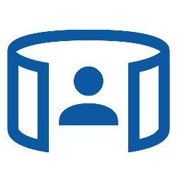 Icon of person surrounded by a cylindrical screen.