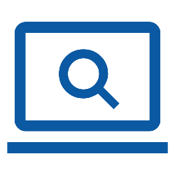 Icon of a laptop with a magnifying glass.