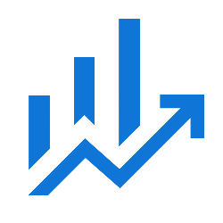Icon of an upward trending arrow and an increasing bar graph.