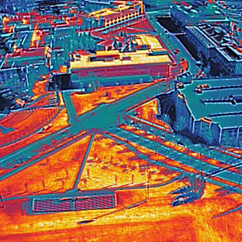 Thermal image of the Mount Royal campus from above.