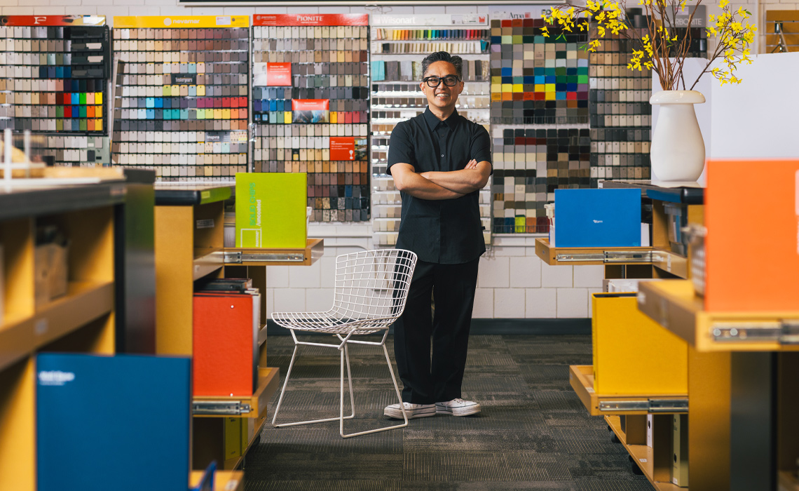 Associate professor and department chair Alan Antioquia encourages creative growth as students bring their design projects to life.