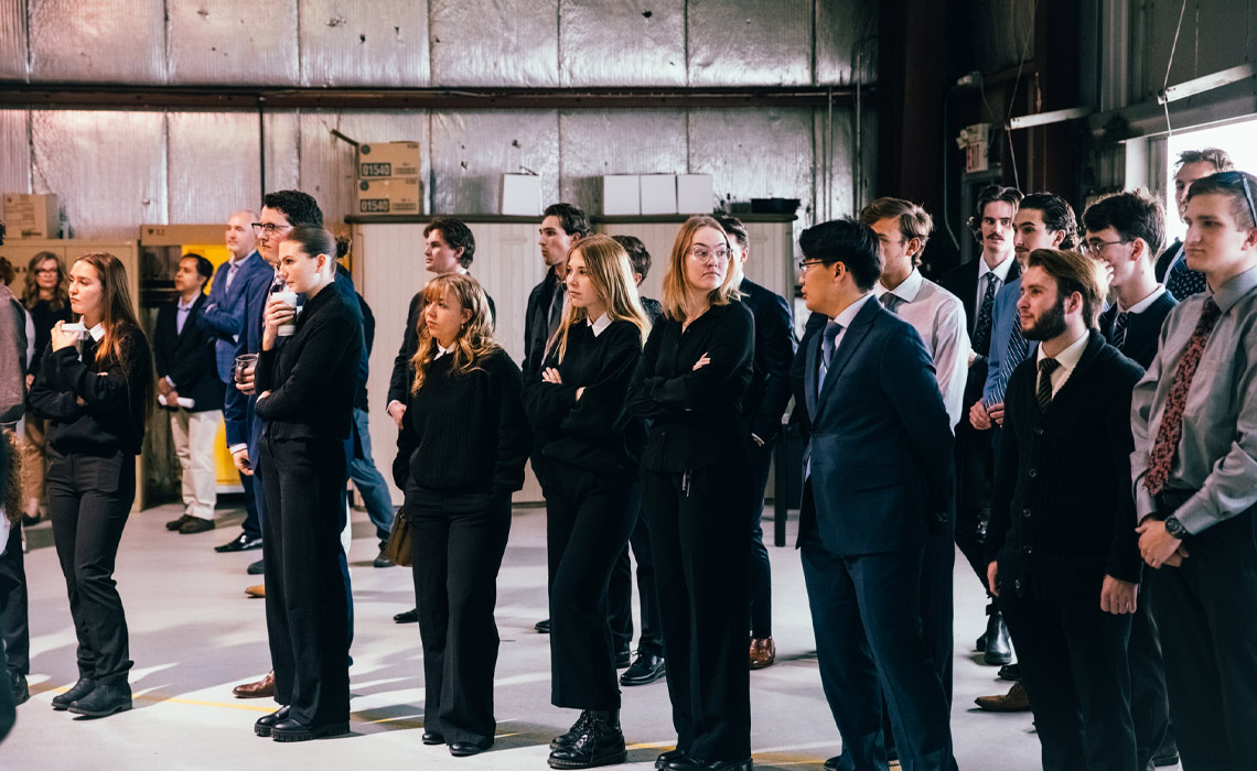 Aviation students watch the announcement of $3 million from the federal government towards MRU’s aviation program expansion.