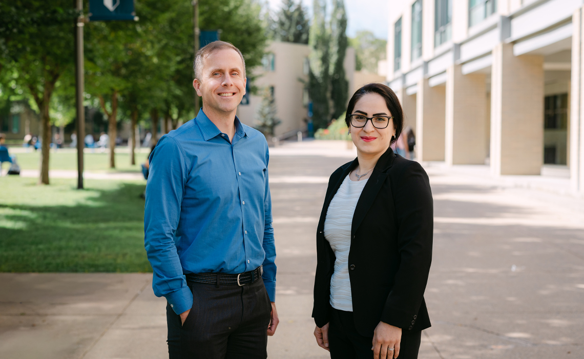 Dr. Yasaman Amannejad, PhD, left, is Mount Royal’s new School of Computing Sciences and Mathematics’ inaugural academic director. Dr. Brady Killough, PhD, right, will strengthen the School’s programs through academic operations, curriculum, faculty support and governance.