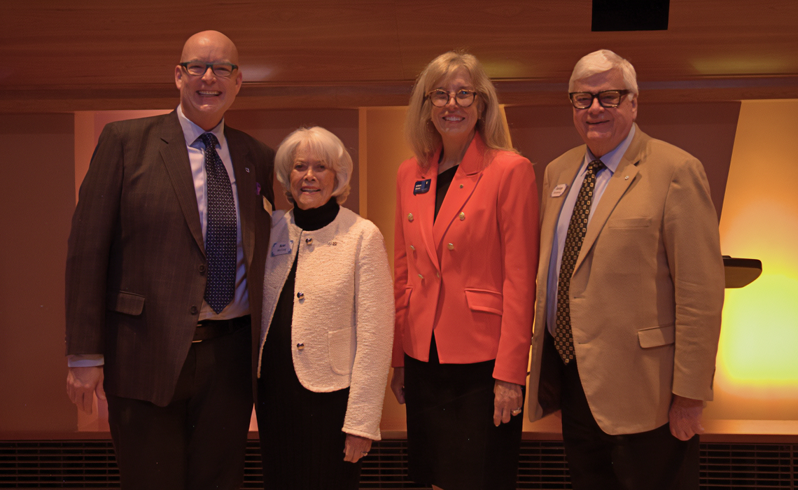MRU President Tim Rahilly, PhD, Honorary Doctor of Laws recipient Ann McCaig, Chancellor Arlene Strom and Honorary Doctor of Laws recipient George Brookman.