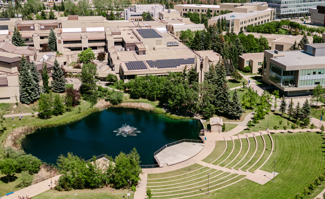Aerial shot of the Mount Royal University campus.