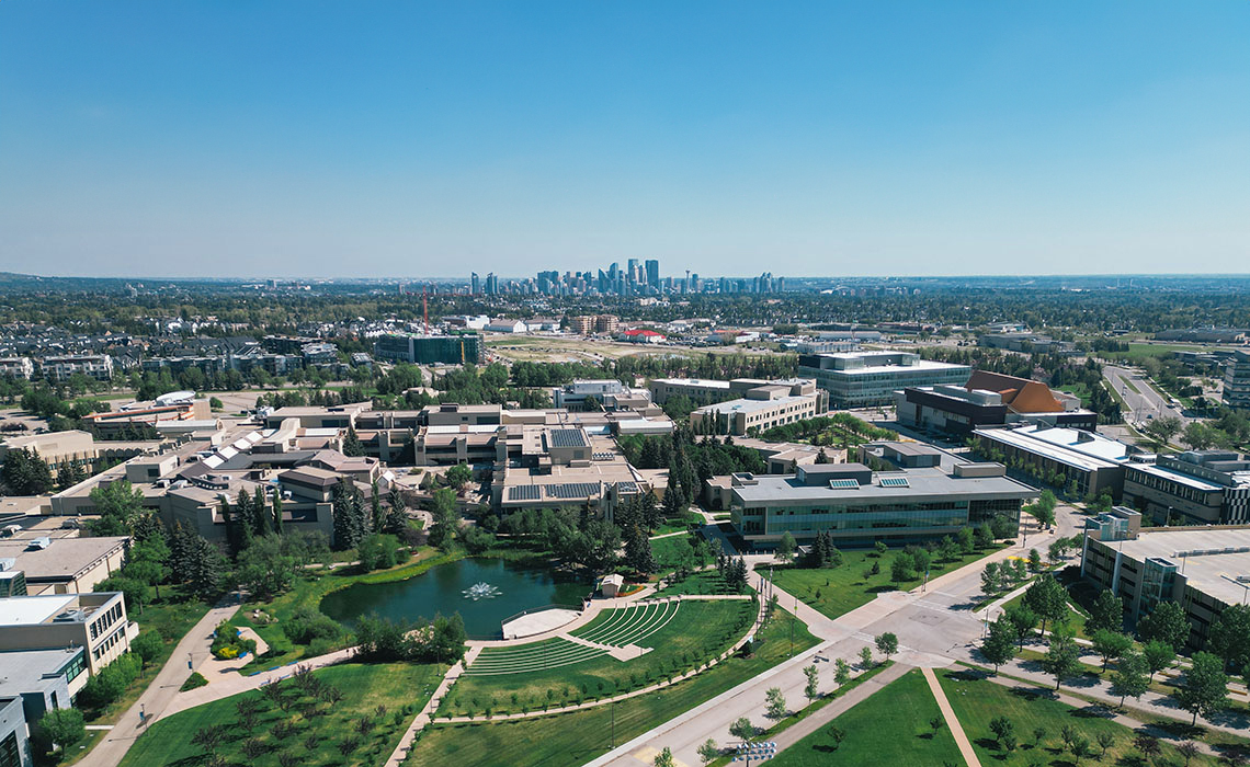 An aerial view of Mount Royal University.