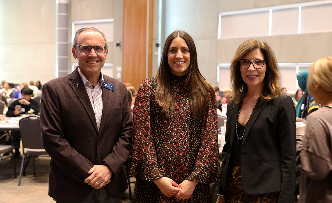 Pictured left to right: Provost and Vice-President Academic Chad London, PhD, Palix Foundation Scientific Director Victoria Meah, PhD, Interim Dean Faculty of Health, Community and Education Gaye Watson Warthe, PhD.