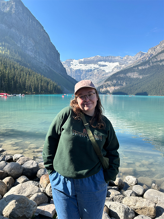 Christine Jensen at Lake Louise during a Rocky Mountain trip.