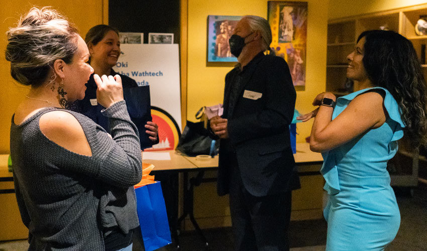 From left to right: Sarae Quewezance (mentee), Jolene Fellhauer (mentor), Sarah Imran, director of Career Services, John Fischer, interim associate vice-president, Academic Affairs Office, Office of Indigenization and Decolonization.