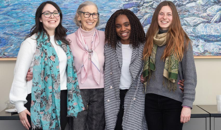 Agnes Cooke standing with student participants of the Stephanson Cooke Interprofessional Learning Event.