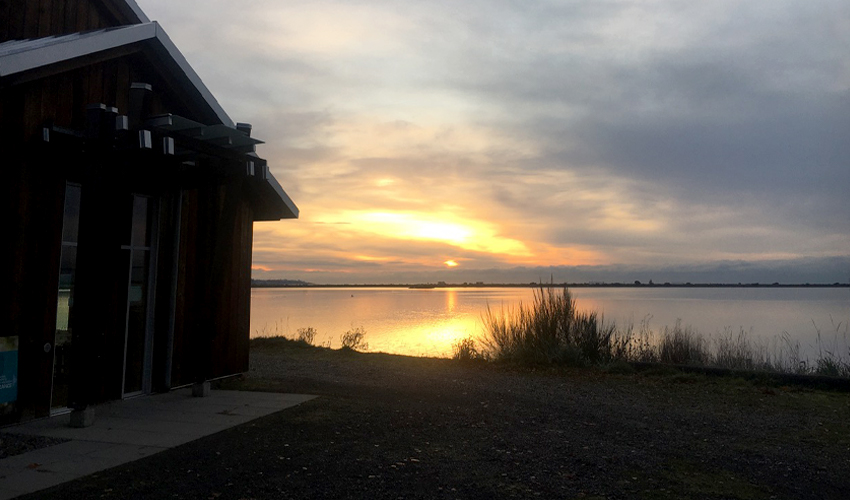 Photo of the Blue Heron House on the Esquimalt Lagoon at Royal Roads University.