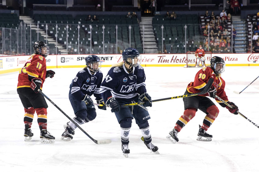 A pre-pandemic photo of the Women's Crowchild Classic hockey game.