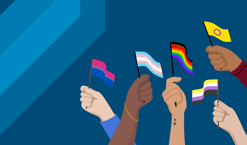 Illustration of multicultural hands during a pride celebration.