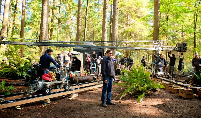 Broadcasting Diploma alumnus Craig Wrobleski is pictured surrounded by gear on the set of the FX show Legion.