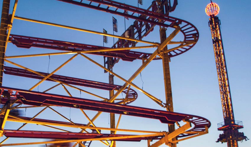 Check out the Crazy Mouse roller-coaster on the Calgary Stampede midway.