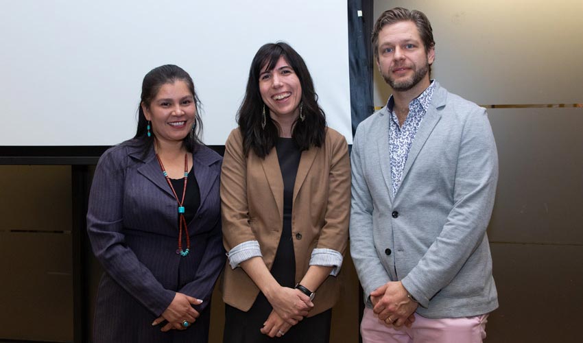 Starblanket with the co-directors of the Office of Academic Indigenization, Renae Watchman and Kit Dobson