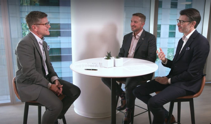 Cutline: Gord Gillies, left, Robert Fooks of McLeod Law and MRU's Simon Raby discuss digital transformation.