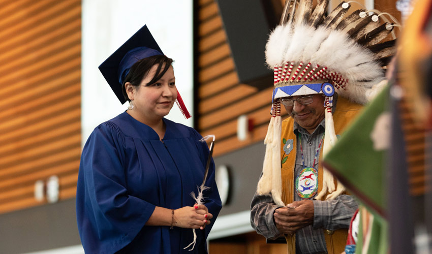 A graduate earning an eagle feather.