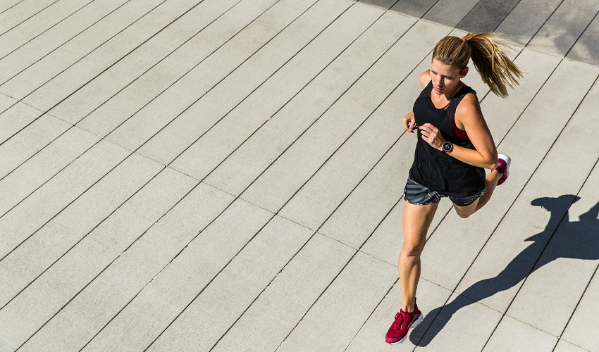 A woman jogging.