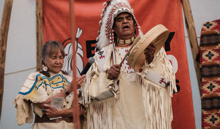 Dr. linda manyguns, PhD, AVP Indigenization and Decolonization at MRU and Elder Alvin Manitopyes.