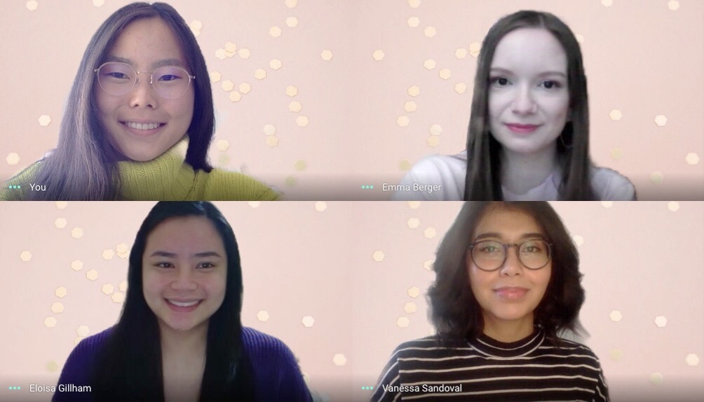 Emma Berger, Mizuki Oshita, Vanessa Sandoval and Eloisa Gillham on a video call.