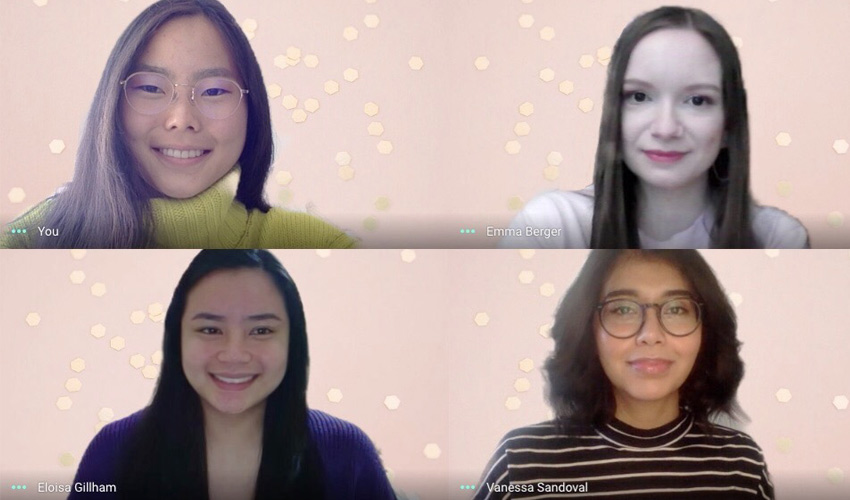 Emma Berger, Mizuki Oshita, Vanessa Sandoval and Eloisa Gillham on a video call.