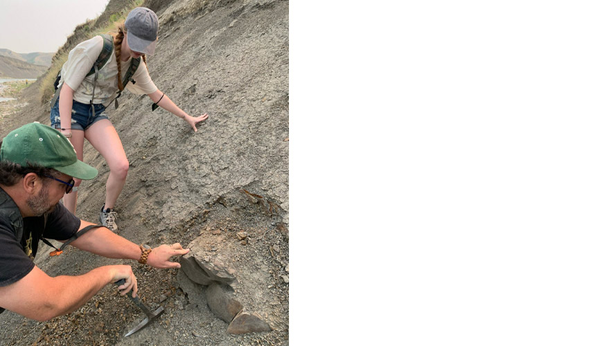 Third-year geology student Michelle Harris at an ammonite mine near Lethbridge, Alberta.