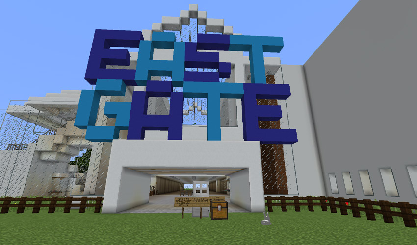 Photo of Mount Royal University east gate in Minecraft.