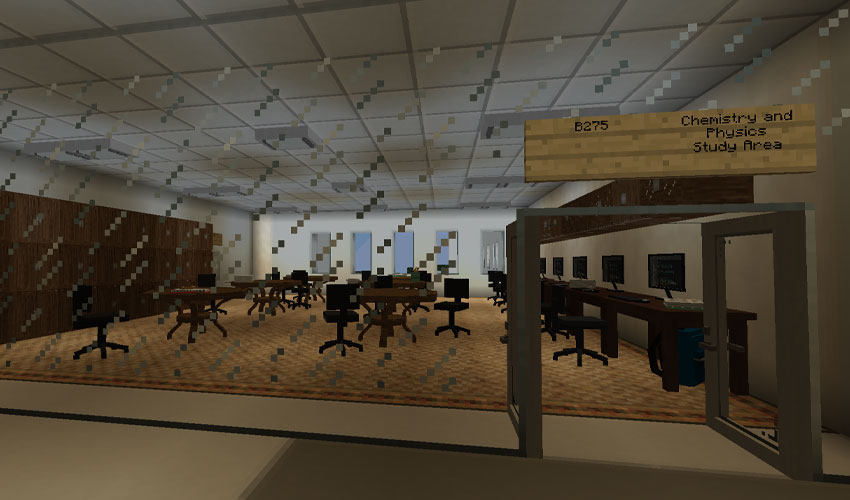 Photo of the chemistry and physics study area in minecraft.