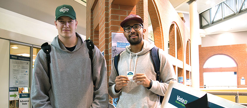 Zac Parks, left, and Pavitar Chahal, after voting at Wyckham House
