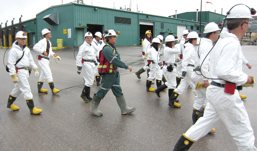 Photo of students and faculty from Mount Royal University visiting the McArthur River uranium mine in Saskatchewan.
