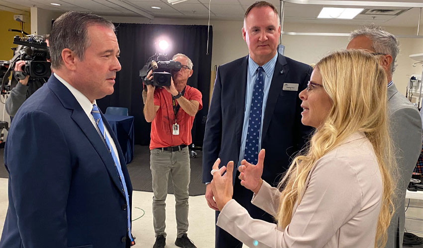 Robyn Stewart speaks with Premier Jason Kenney.