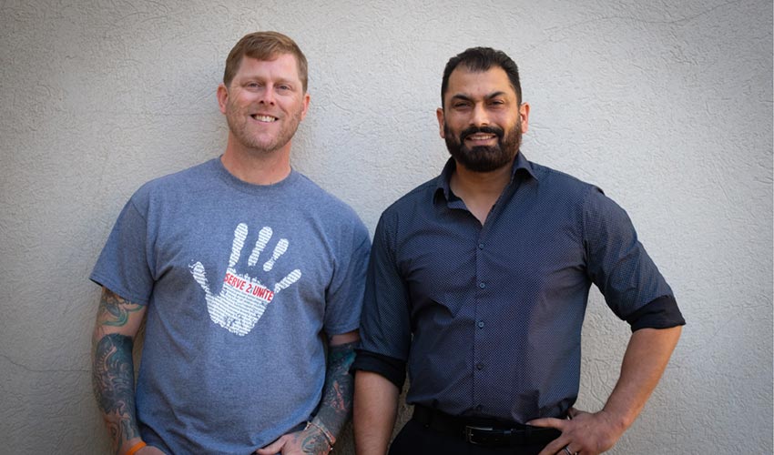 Arno Michaelis, left, and Pardeep Singh Kaleka will speak at the Bella Concert Hall March 12.