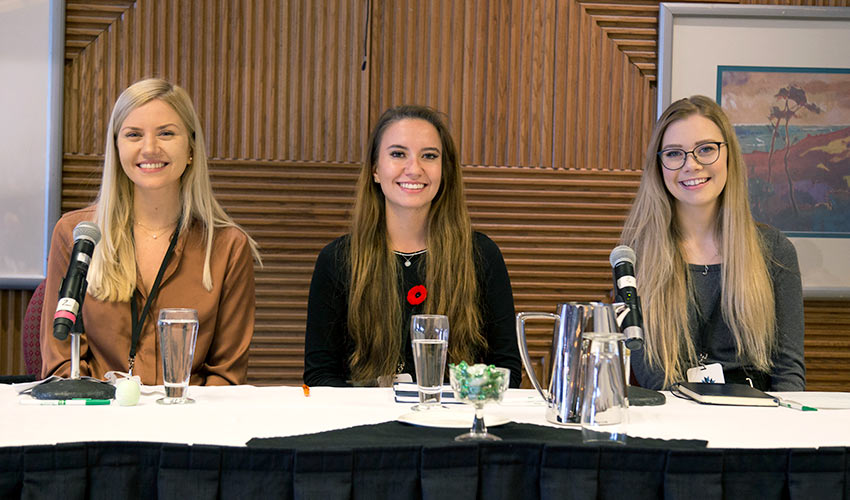 Education student Sarah Webb and psychology students Alexis Webster and Hannah Storrs