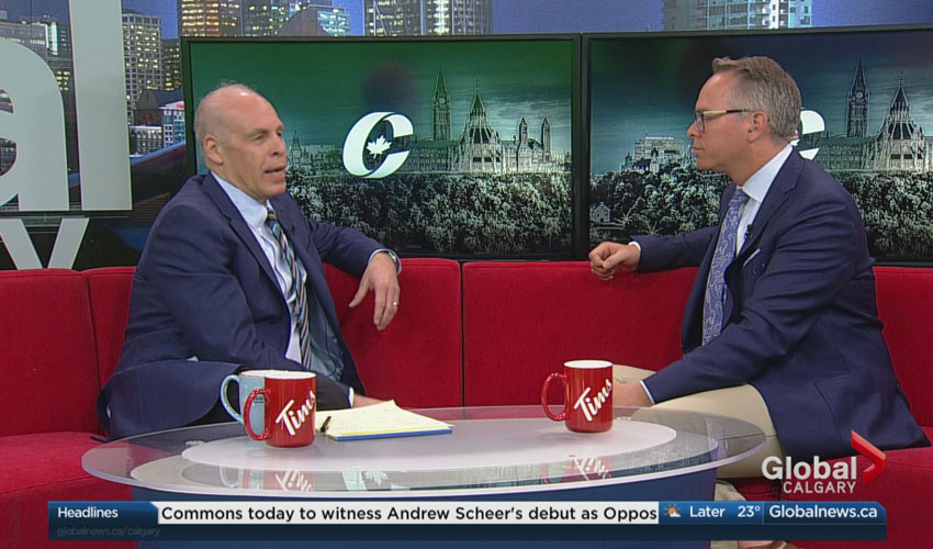 Mount Royal University's David Taras speaking on Global News Calgary.