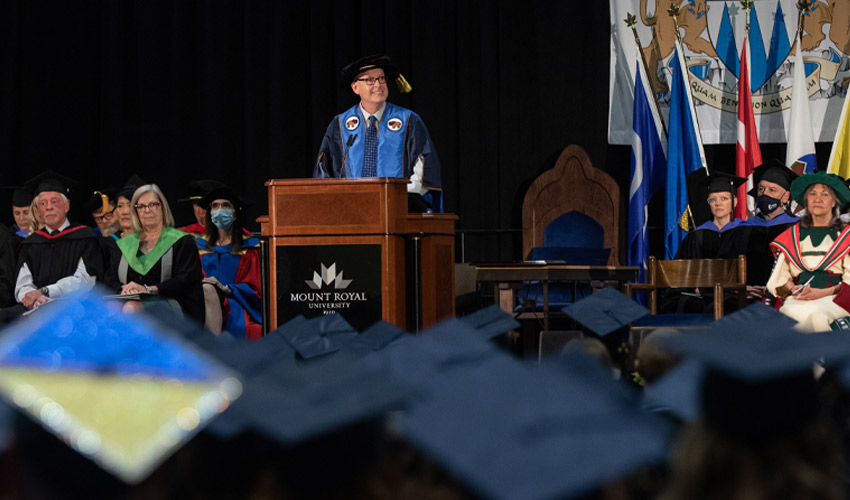 Tim Rahilly, PhD, speaking at Convocation 2022.