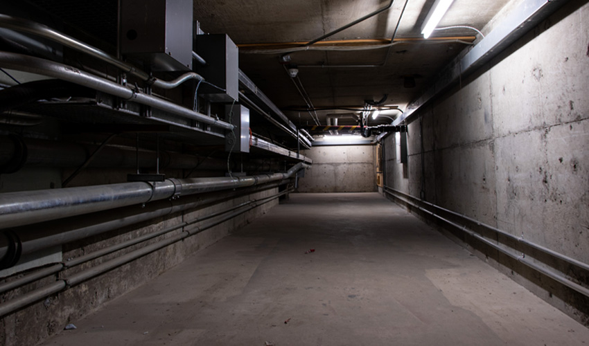 This is the first and shortest of the three sections of the tunnel, which starts in T-Wing. The entrance is a set of stairs to the left (not shown).