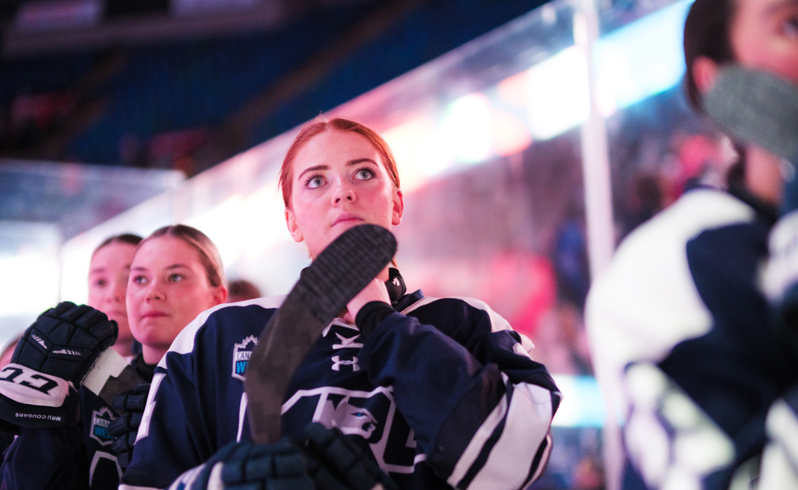 Cougar’s women’s hockey players finding focus amidst the roar of the Scotiabank Saddledome.